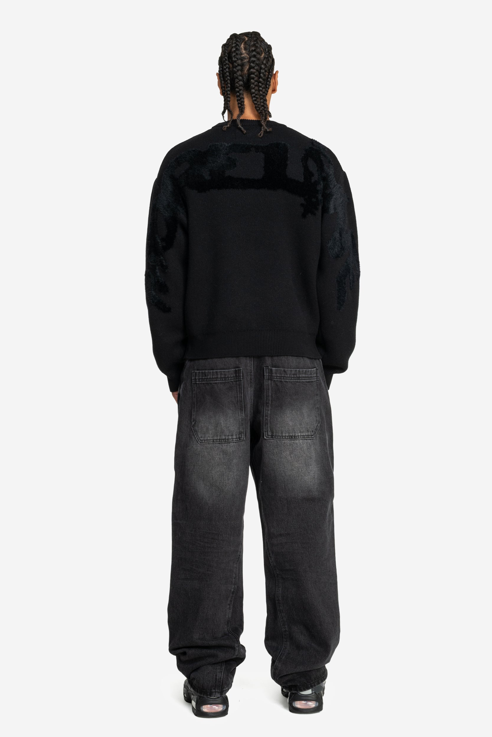 FURRY KNIT SWEATER ALL BLACK