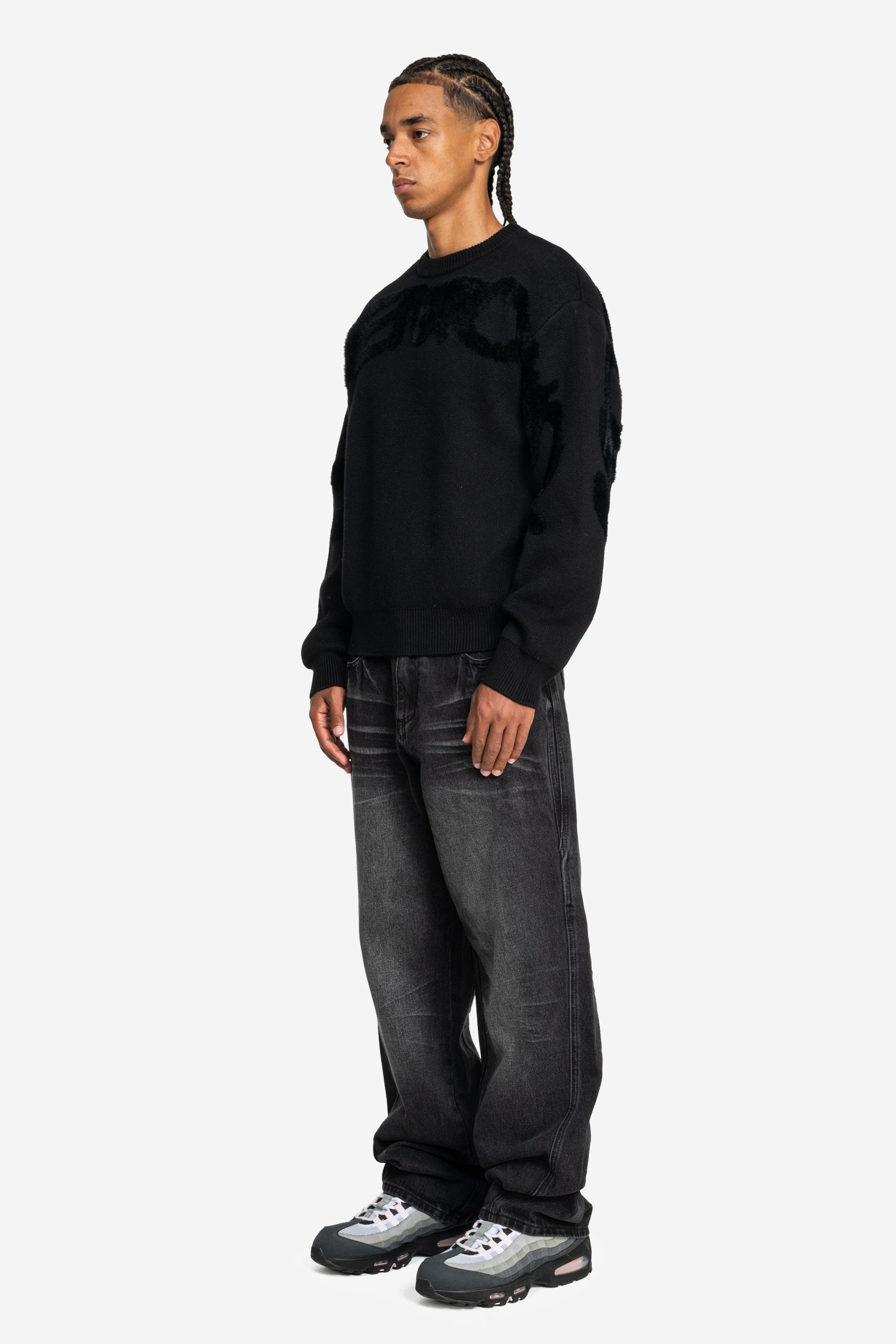 FURRY KNIT SWEATER ALL BLACK