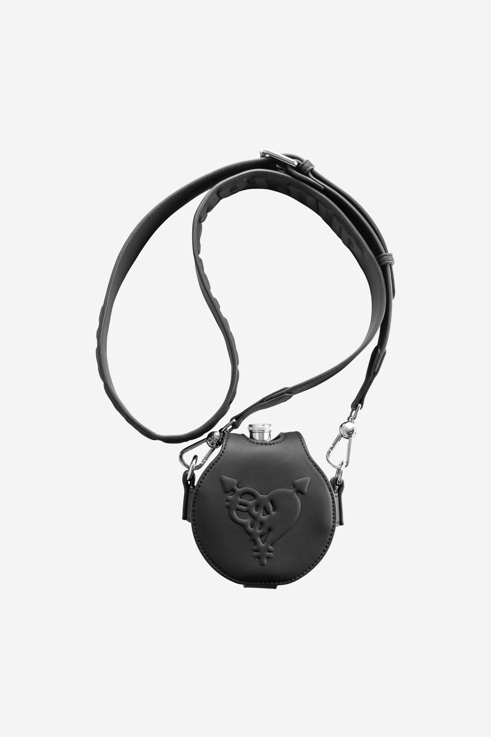 PUNCHED HEART HIP FLASK BAG BLACK