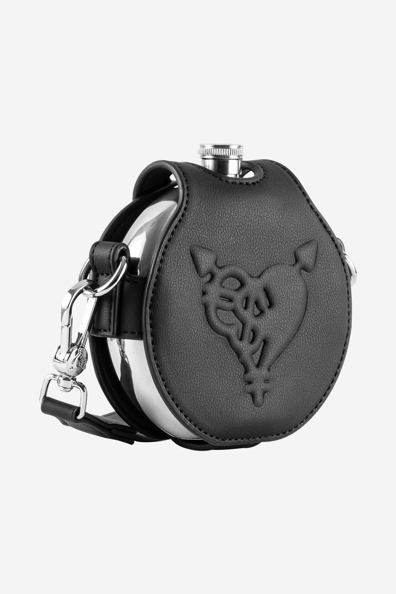 PUNCHED HEART HIP FLASK BAG BLACK