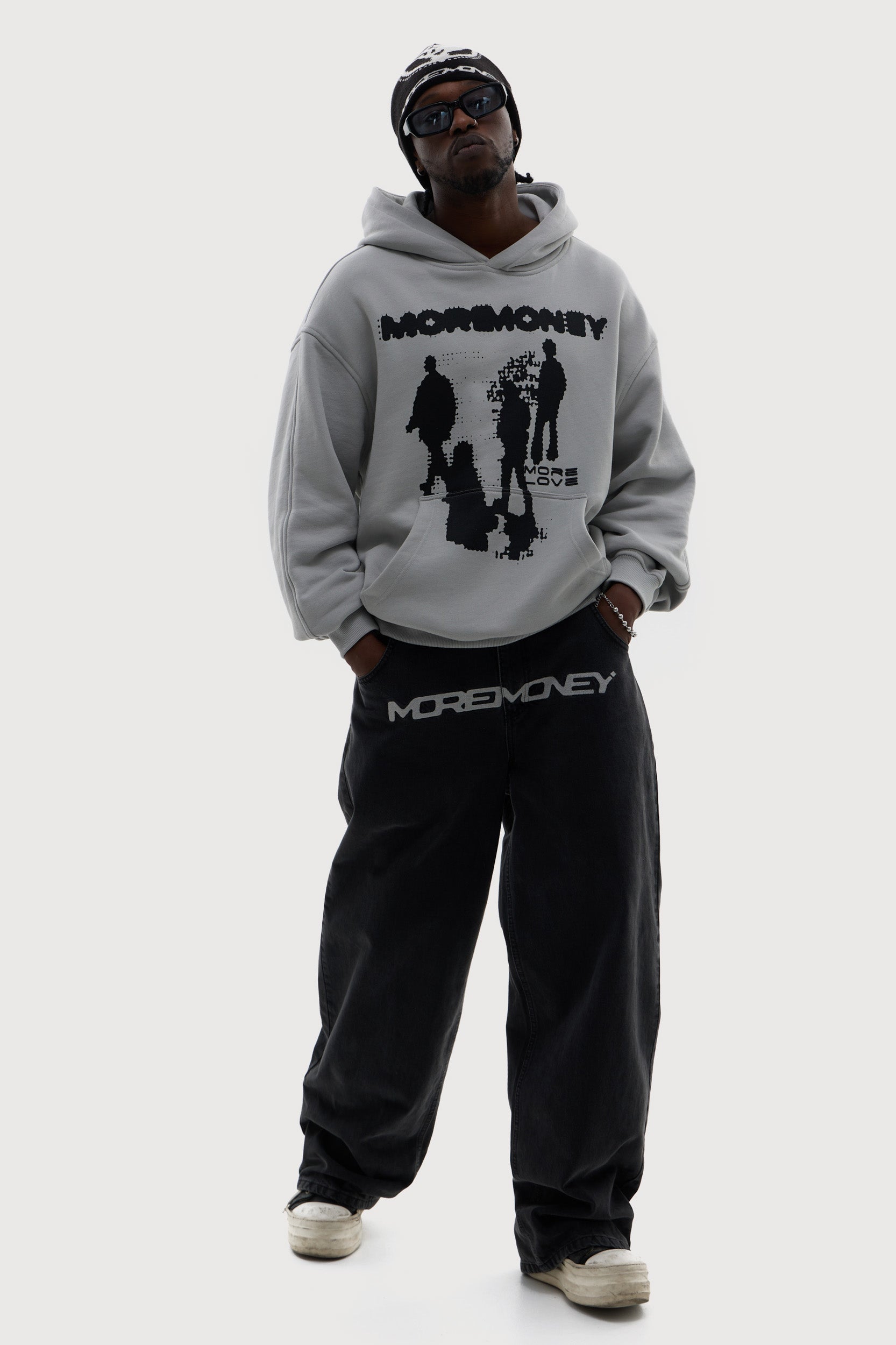 MORE MONEY LOGO BAGGY DENIM BLACK