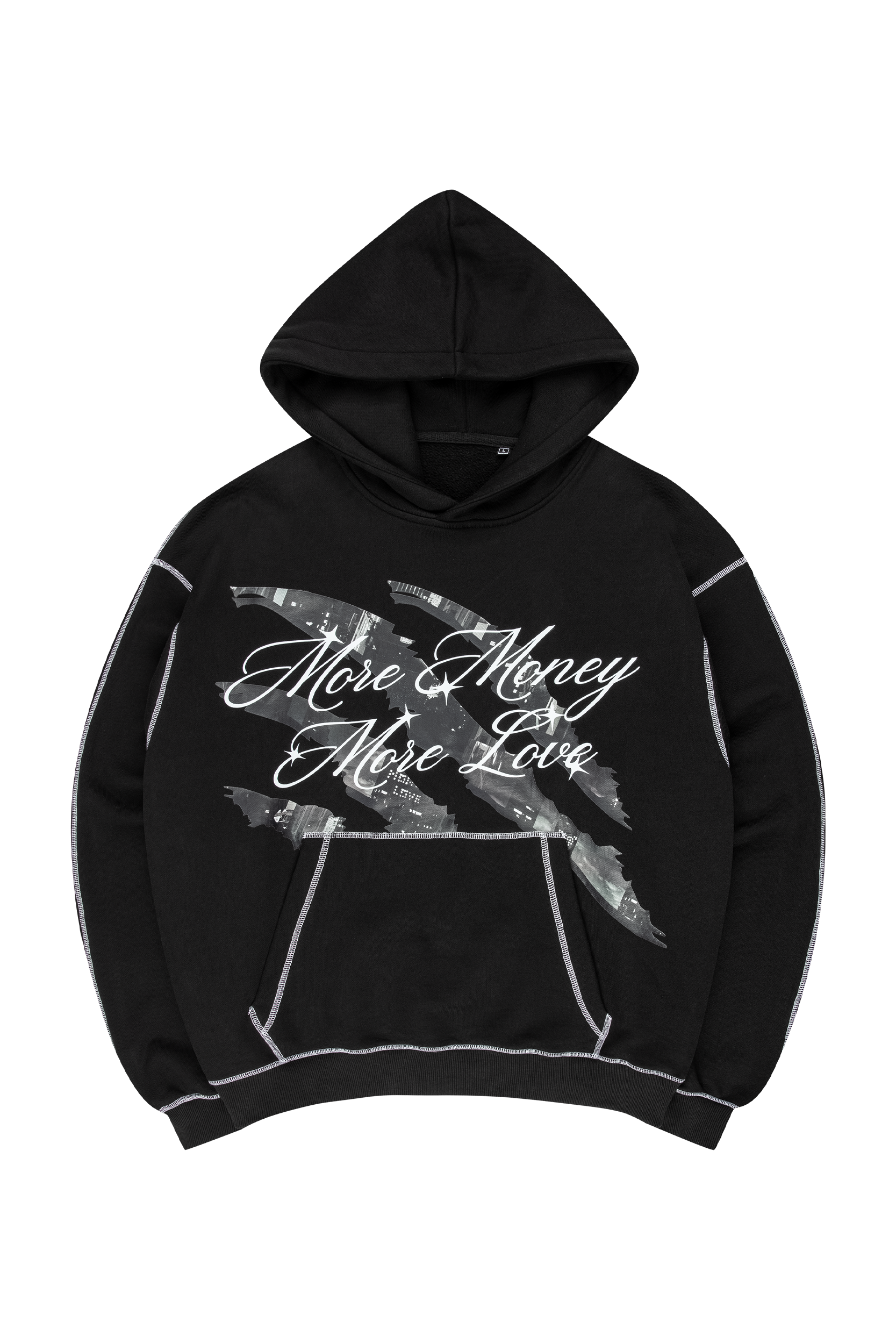 CITY LIGHTS FLATLOCK HOODIE BLACK