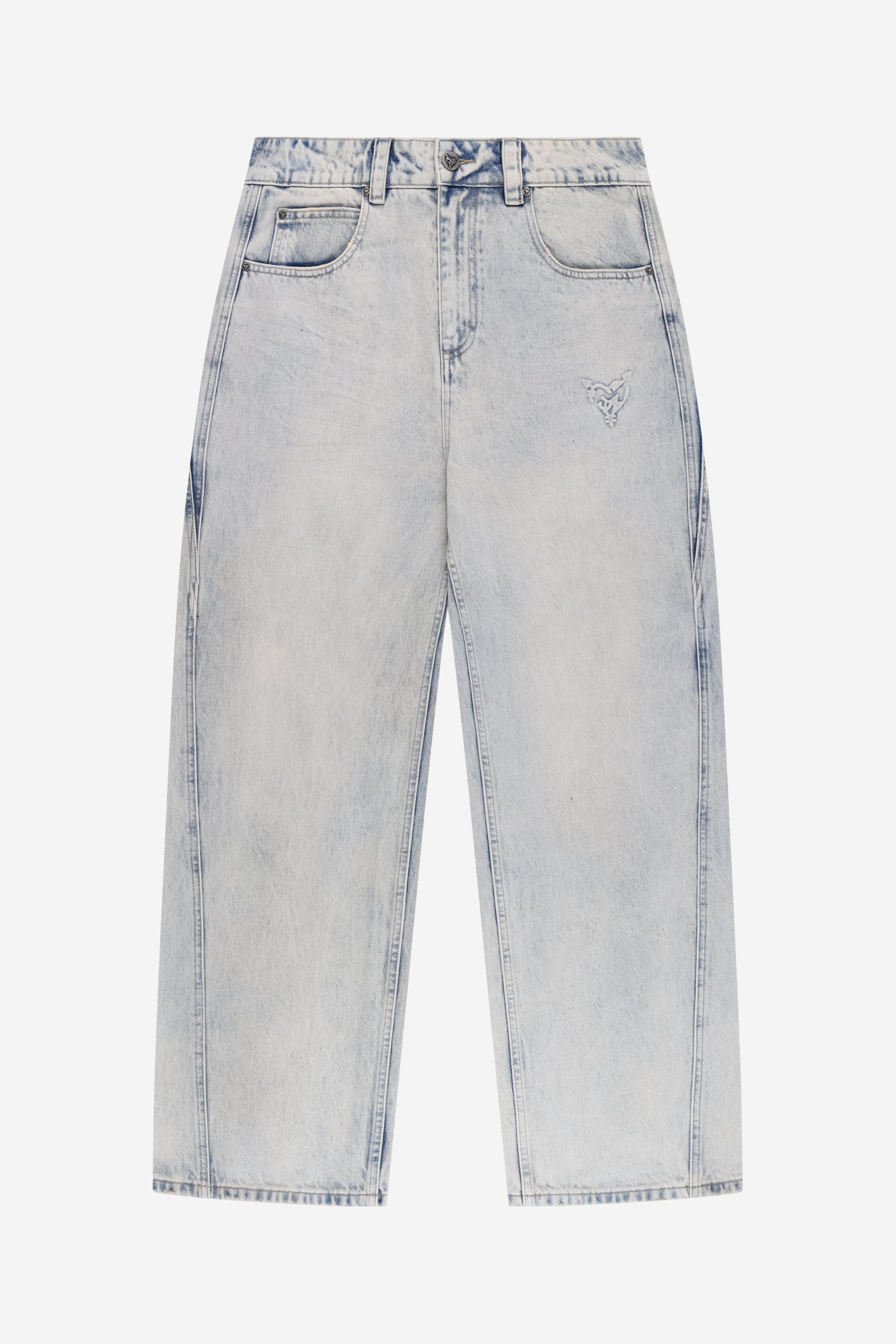 LOST BOND TEE TOFFEE + DISTINCTIVE BAGGY DENIM MID BLUE