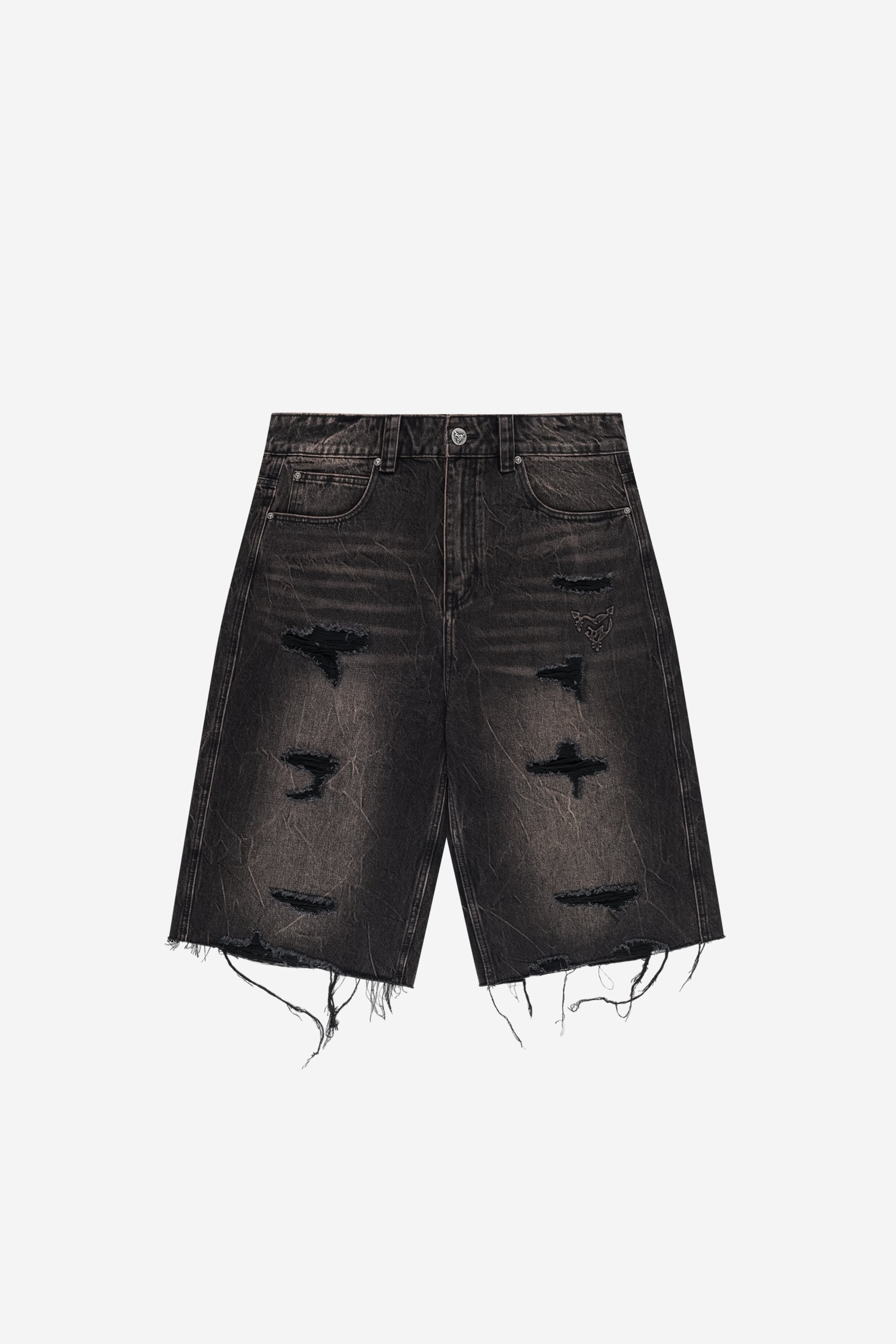 FINGERPRINTS TEE WHITE + RIPPED DISTINCTIVE JORTS DARK GREY