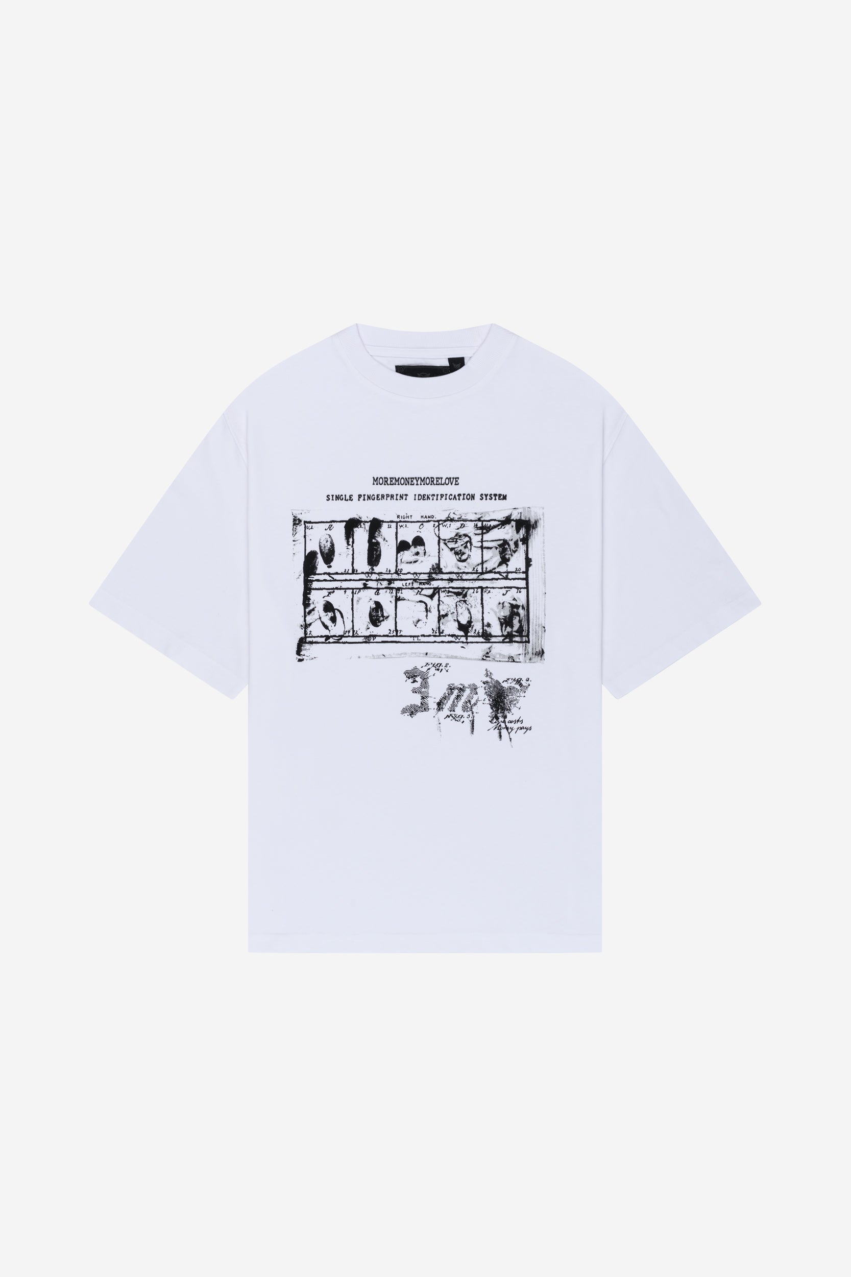 FINGERPRINTS TEE WHITE + RIPPED DISTINCTIVE JORTS DARK GREY