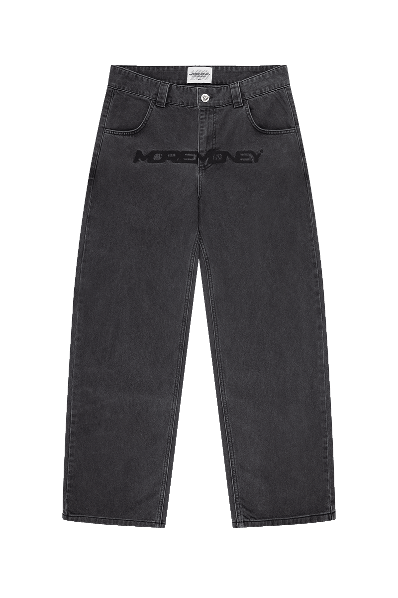 MORE MONEY LOGO BAGGY DENIM ALL BLACK