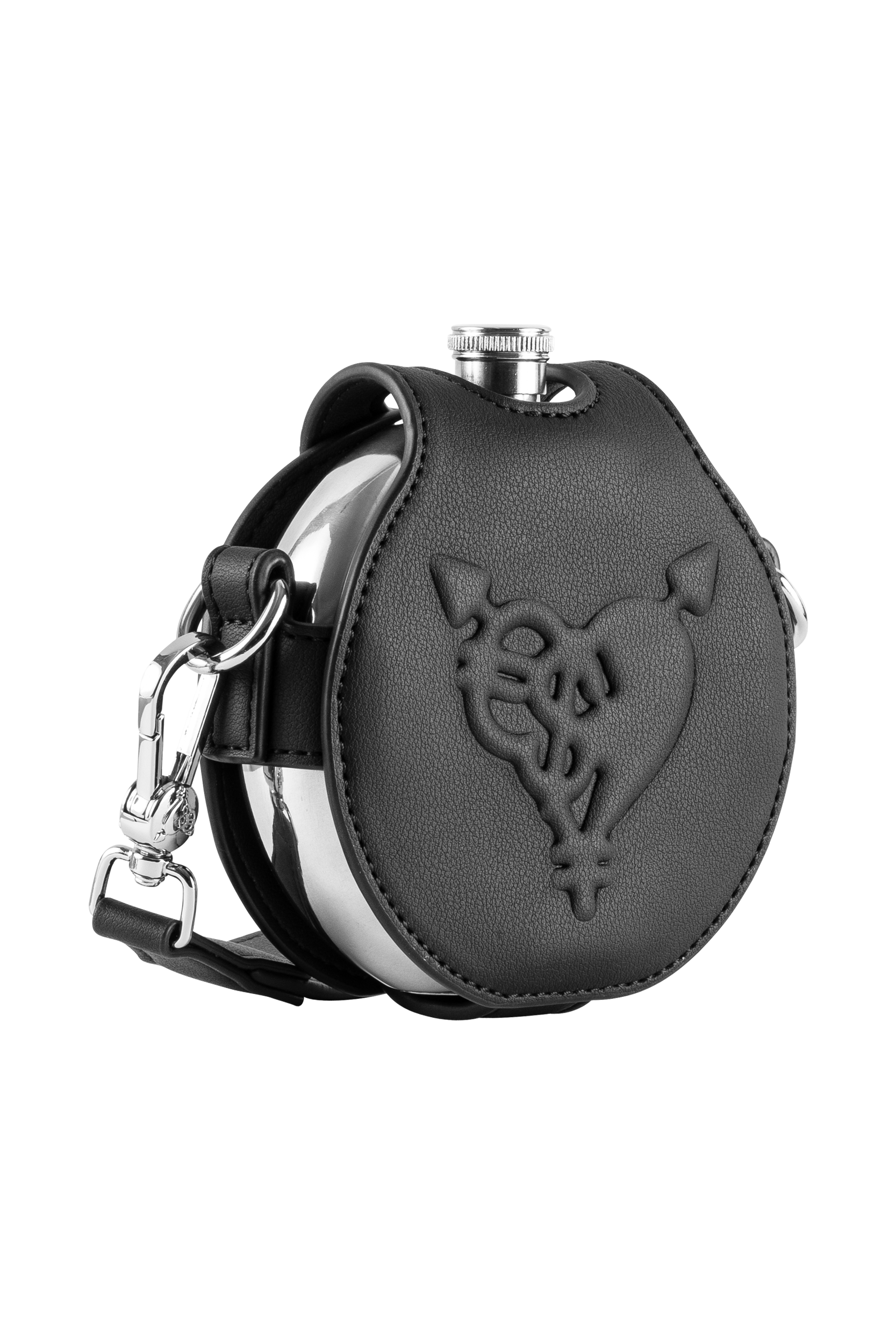 PUNCHED HEART HIP FLASK BAG BLACK