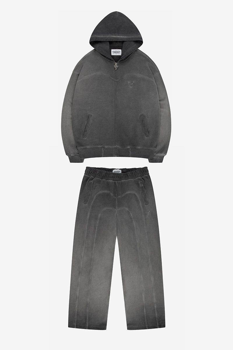 STACKS ZIP OIL WASHED BLACK + STACKS JOGGER OIL WASHED BLACK