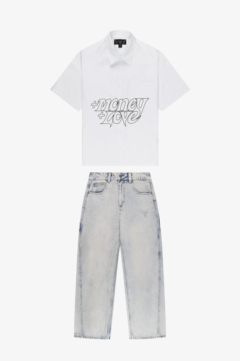 PLUS SUMMER SHIRT WHITE + DISTINCTIVE BAGGY DENIM BLUE COMBO
