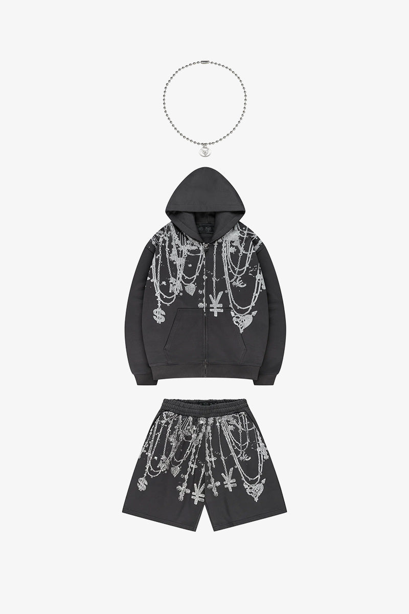 CHAINS ZIP+SHORTS+HEART CHAIN COMBO