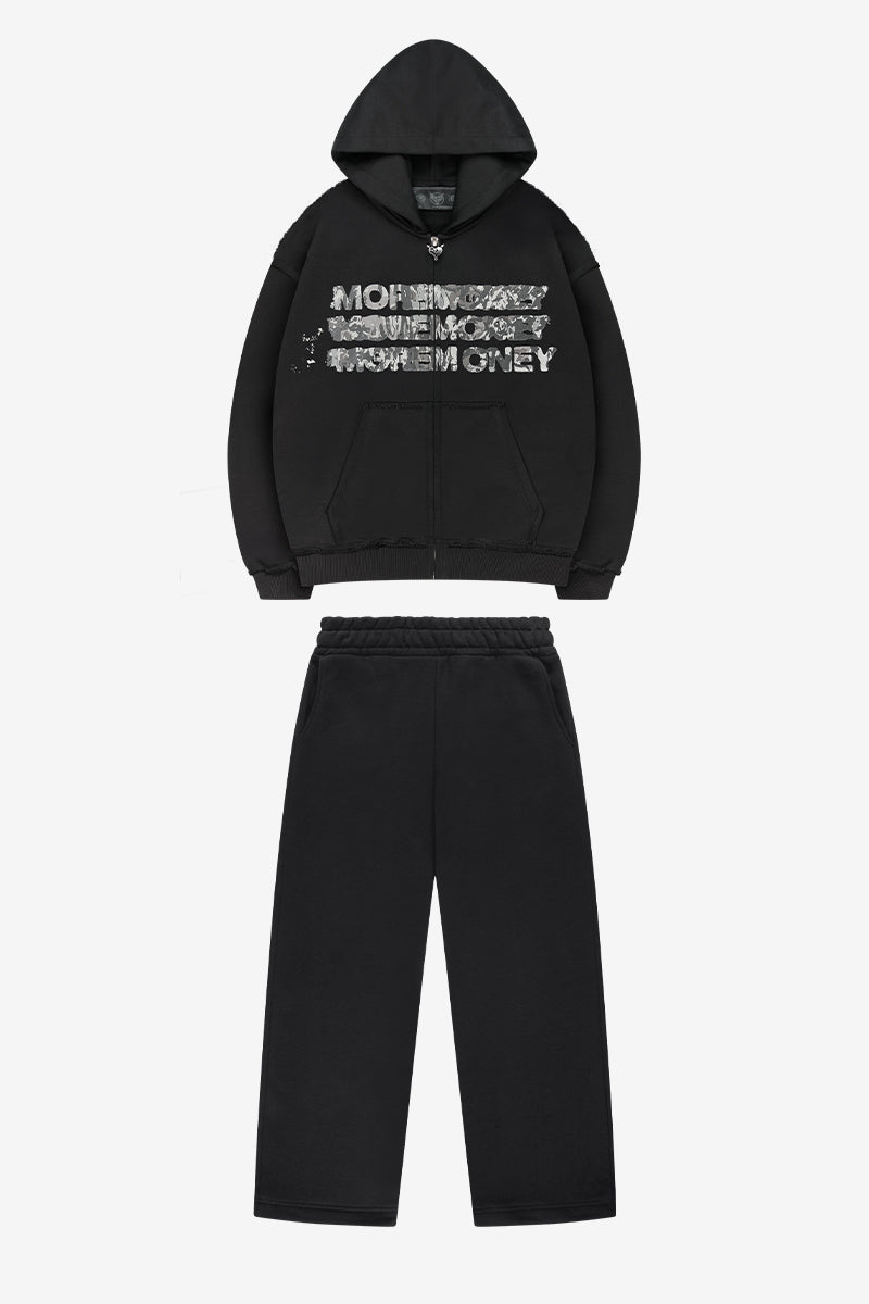 MONEY CALLING FLATLOCK ZIP BLACK + OPEN LEG JOGGER BLACK
