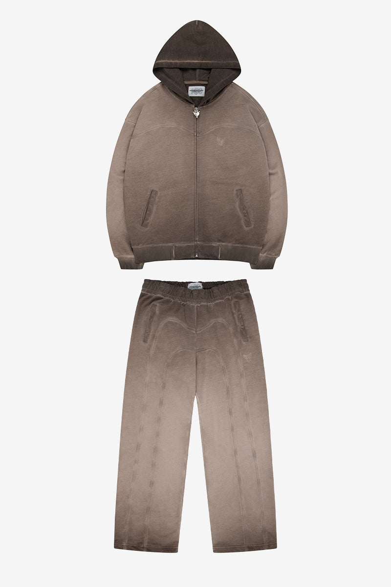 STACKS ZIP OIL WASHED BROWN + STACKS JOGGER OIL WASHED BROWN