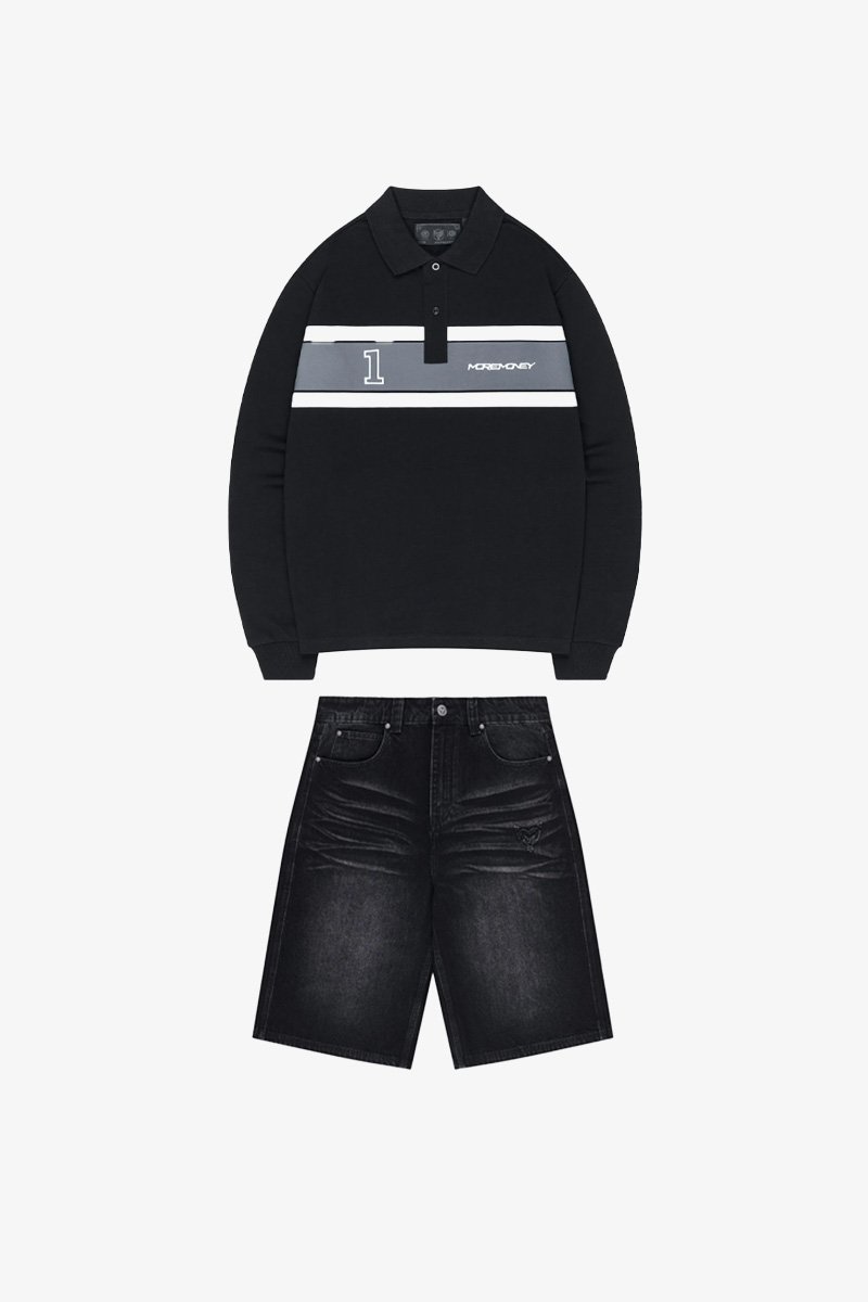 RUGBY LONGSLEEVE BLACK + DISTINCTIVE JORTS BLACK