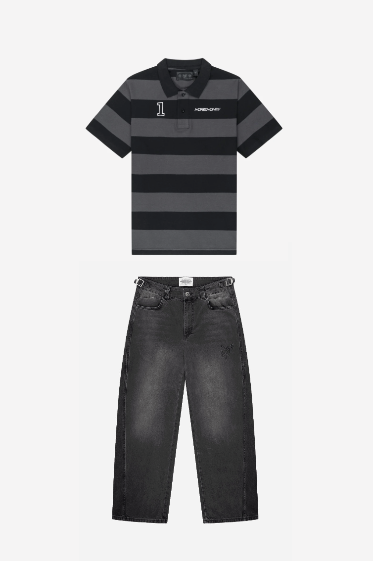 STRIPED POLO SHIRT BLACK + DISTINCTIVE DENIM BLACK